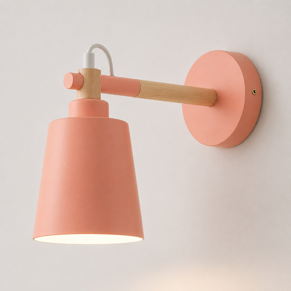 Wall Lamp Scandinavian Cone Design, Solid Wood and Iron, LED Light 5