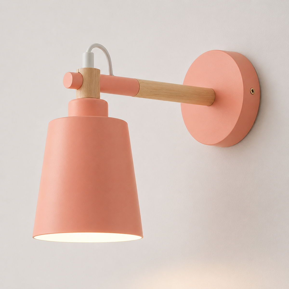 Wall Lamp Scandinavian Cone Design, Solid Wood and Iron, LED Light 5