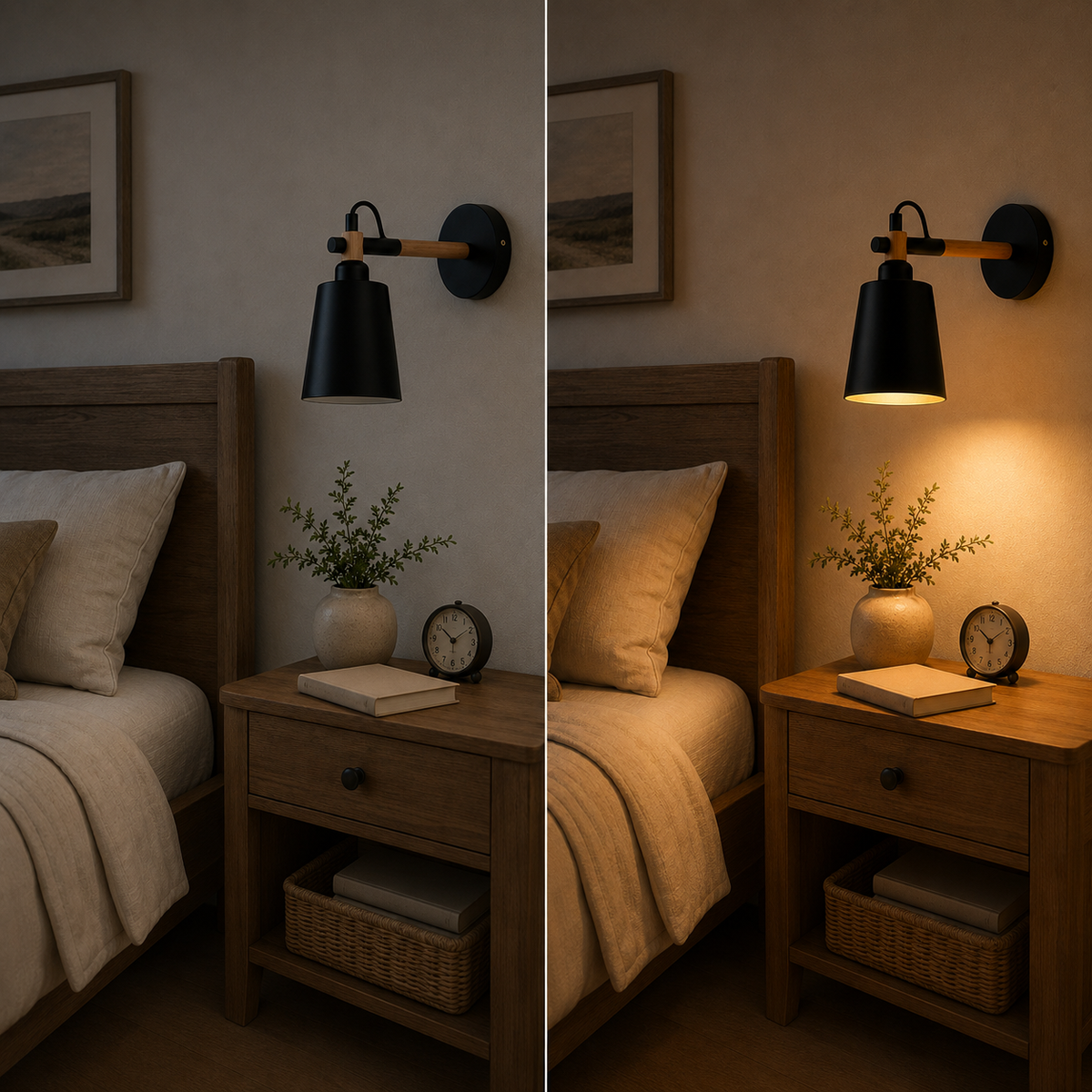 Wall Lamp Scandinavian Cone Design, Solid Wood and Iron, LED Light 7