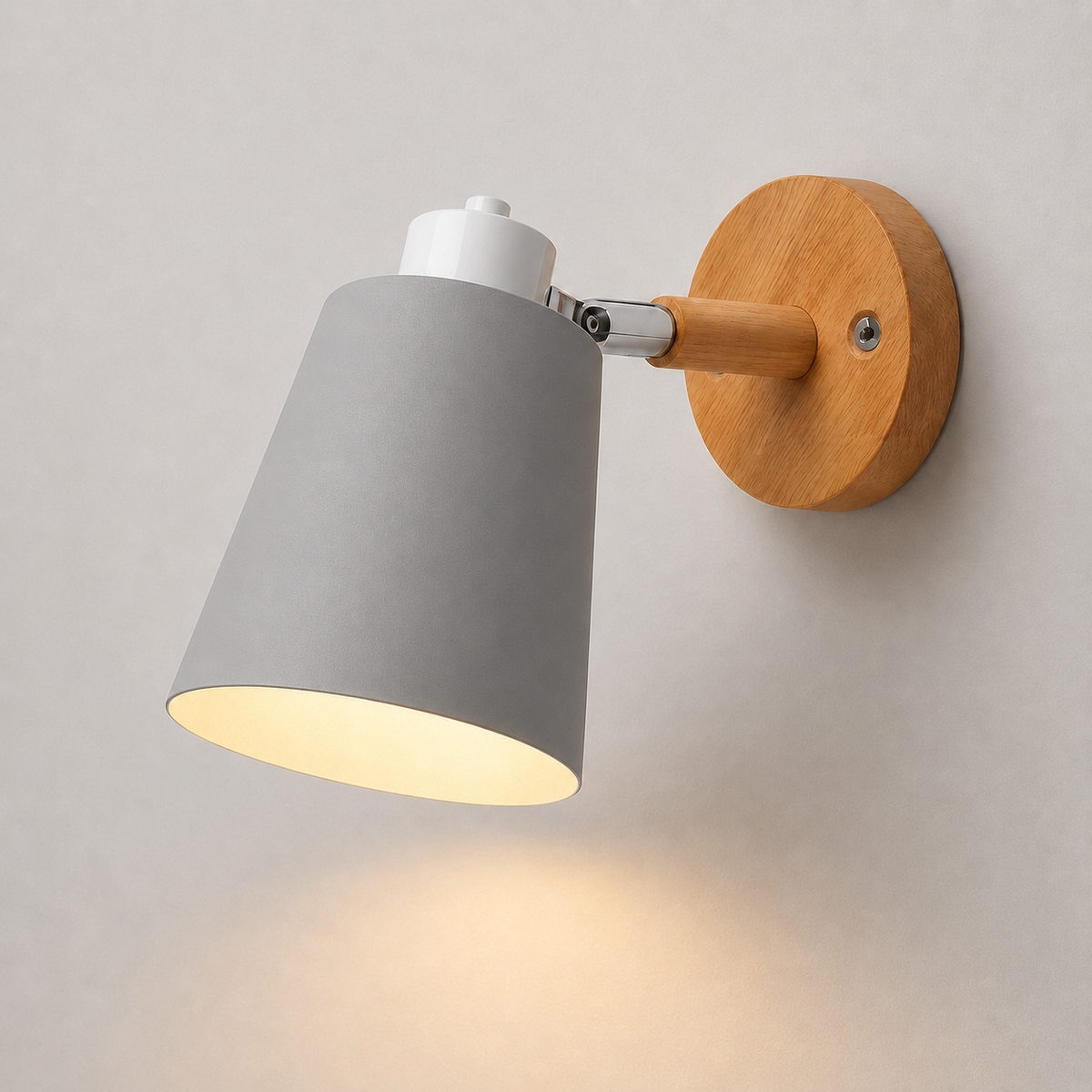 Wall Lamp With Adjustable Cone Shade, Wood and Metal, E27 LED Light 0