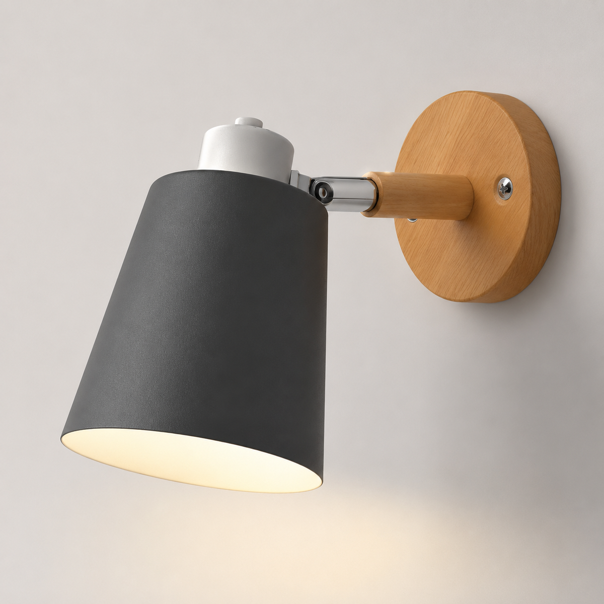 Wall Lamp With Adjustable Cone Shade, Wood and Metal, E27 LED Light 1
