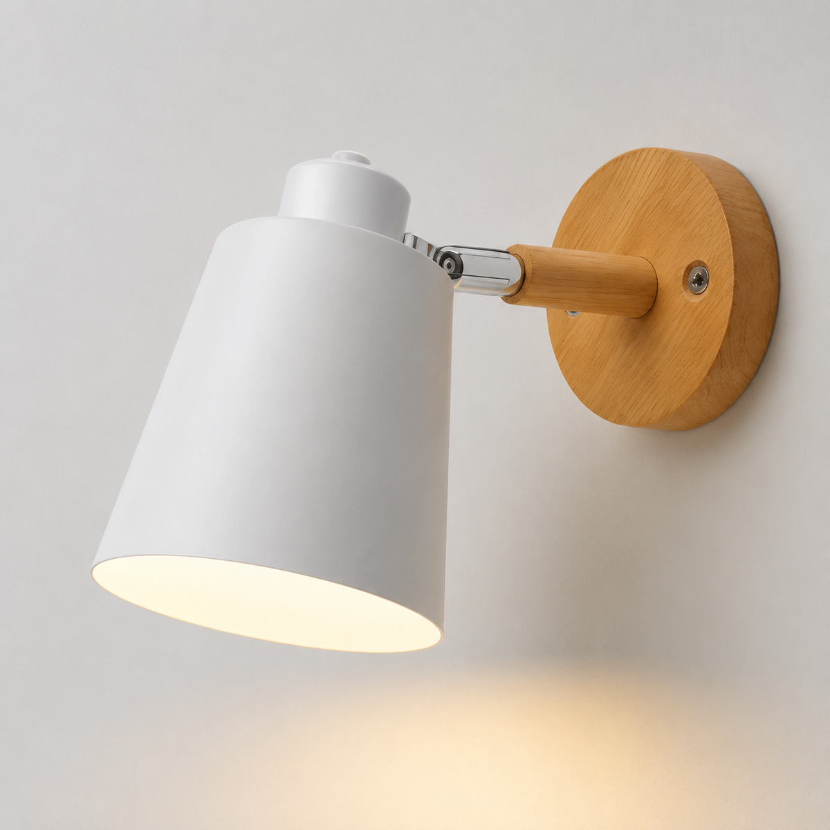 Wall Lamp With Adjustable Cone Shade, Wood and Metal, E27 LED Light 2