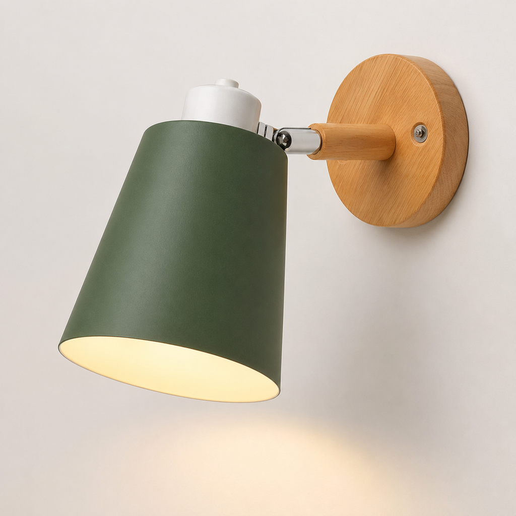 Wall Lamp With Adjustable Cone Shade, Wood and Metal, E27 LED Light 3