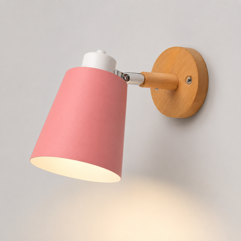 Wall Lamp With Adjustable Cone Shade, Wood and Metal, E27 LED Light 4