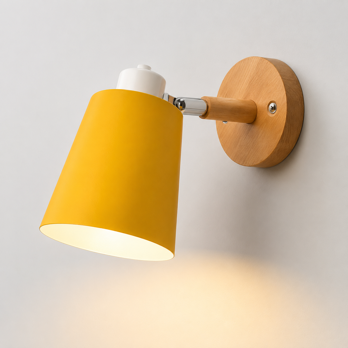 Wall Lamp With Adjustable Cone Shade, Wood and Metal, E27 LED Light 5