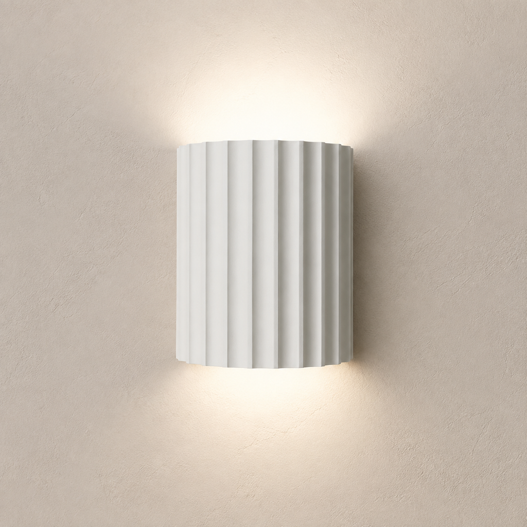 Wall Lamp | Ribbed Sculptural Up And Down Sconce, Resin, White Finish 0