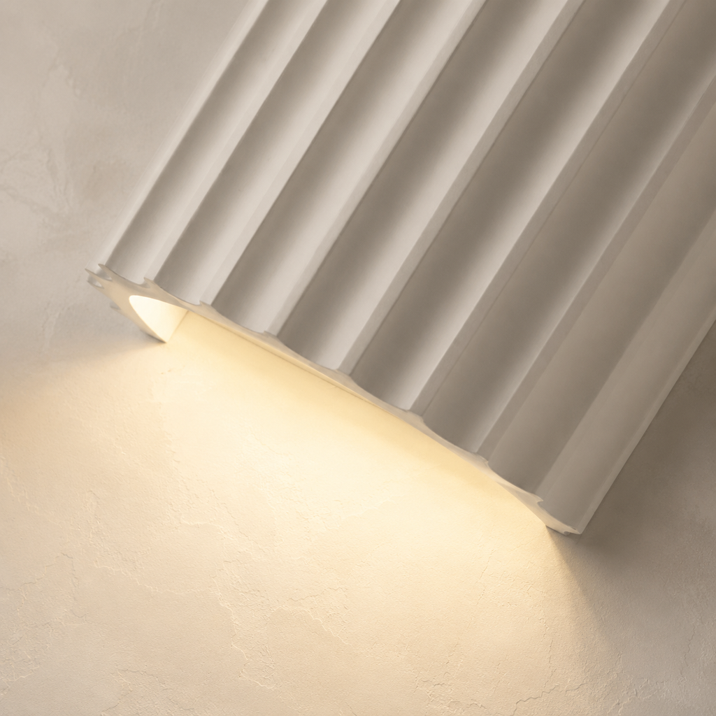 Wall Lamp | Ribbed Sculptural Up And Down Sconce, Resin, White Finish 6