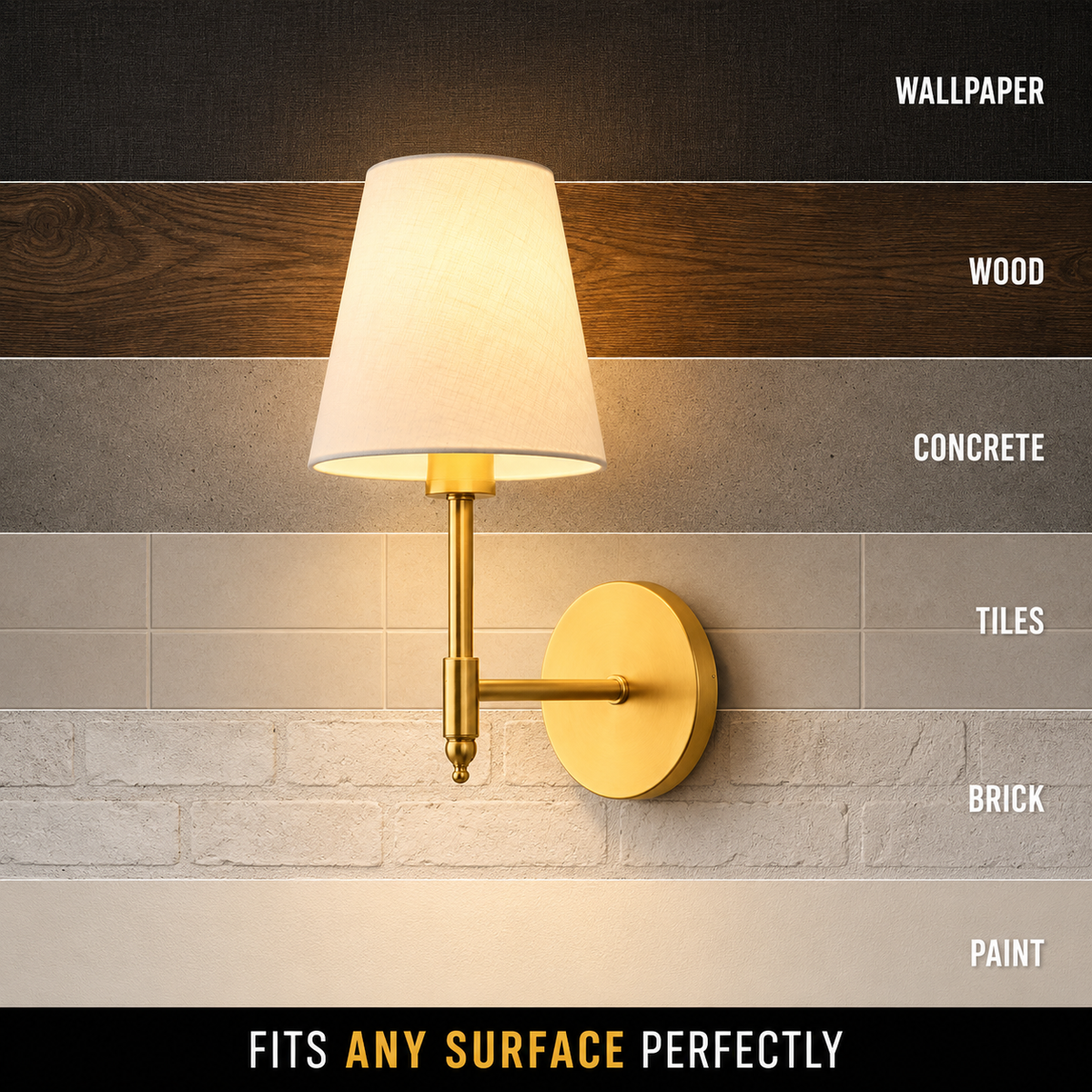 Wall Sconce Set, Cordless Adhesive or Screw Mounting, Tapered Shades, Set of Two 4