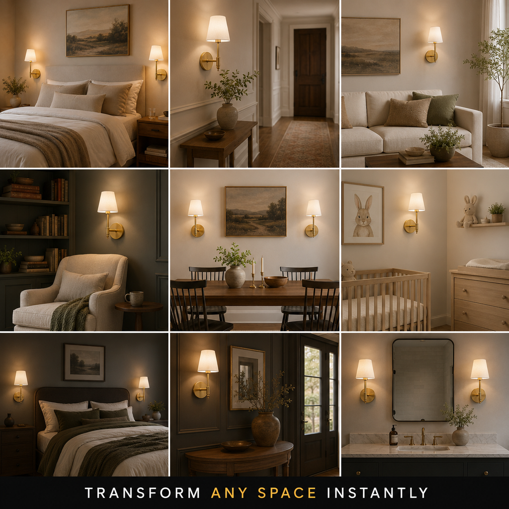 Wall Sconce Set, Cordless Adhesive or Screw Mounting, Tapered Shades, Set of Two 5