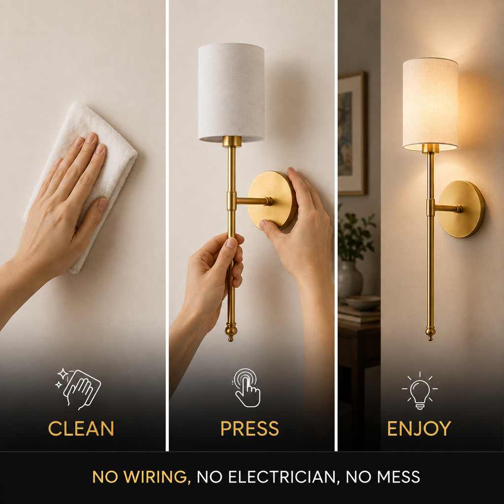 Wall Sconce Set, Cordless Cylindrical Design, Adhesive or Screw Mounting, Set of Two 3