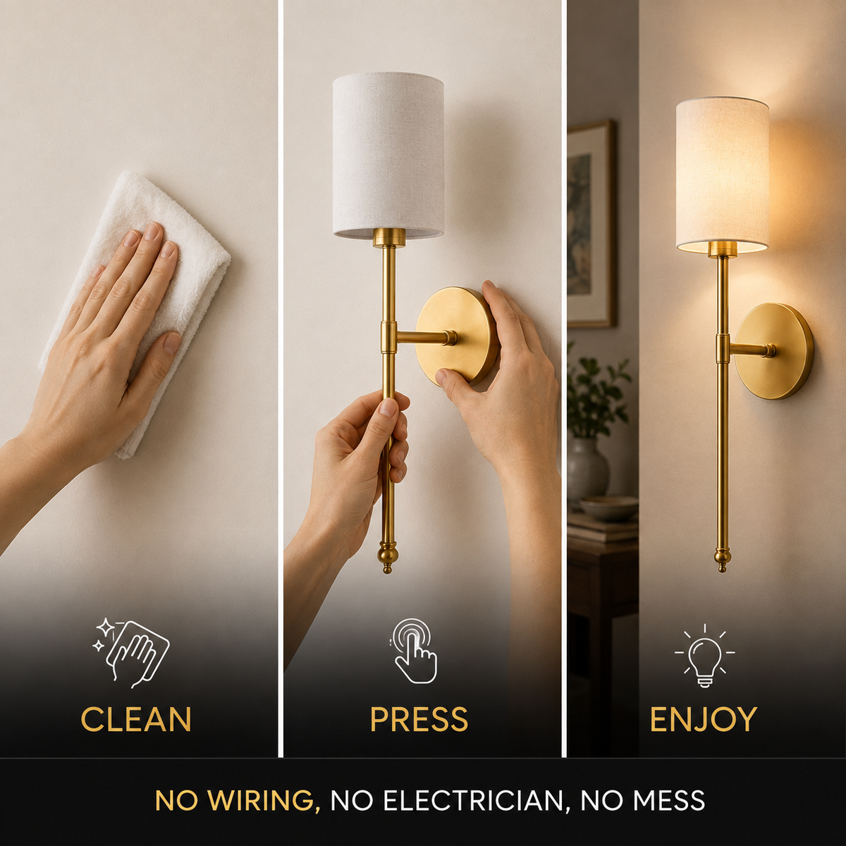 Wall Sconce Set, Cordless Cylindrical Design, Adhesive or Screw Mounting, Set of Two 3
