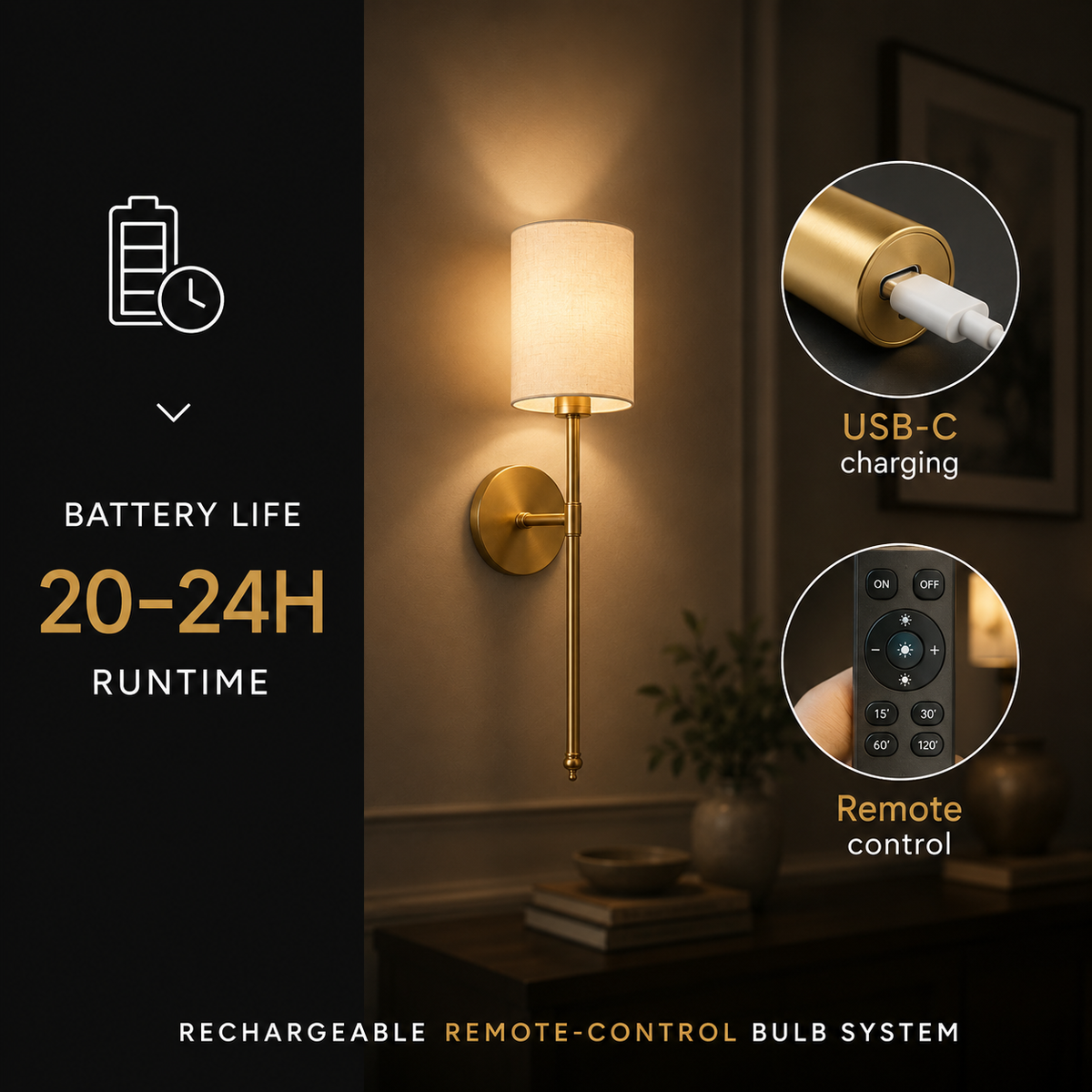 Wall Sconce Set, Cordless Cylindrical Design, Adhesive or Screw Mounting, Set of Two 6