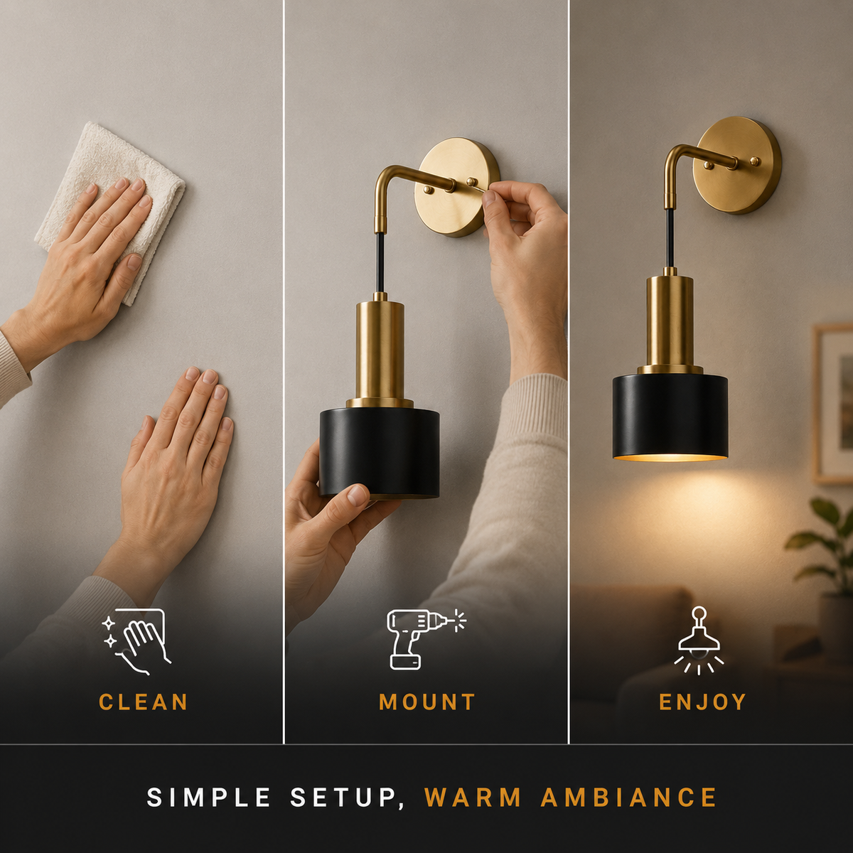 Wall Sconce Set, Cordless Downward Lighting, Metal, Warm Neutral and Cool White 3