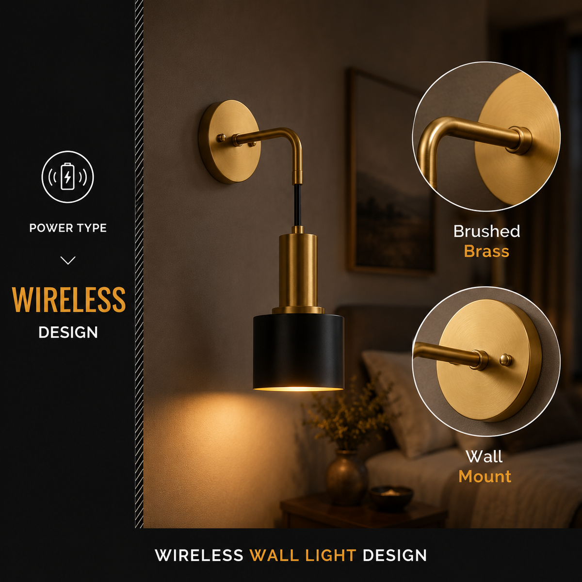 Wall Sconce Set, Cordless Downward Lighting, Metal, Warm Neutral and Cool White 6