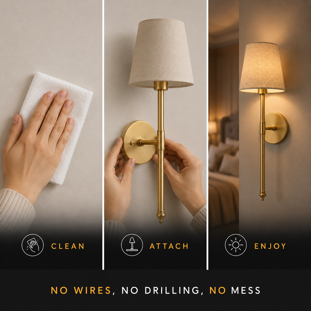 Wall Sconce Set, Cordless Peel and Stick Design, Remote Control Bulb Compatible, Set of Two 3