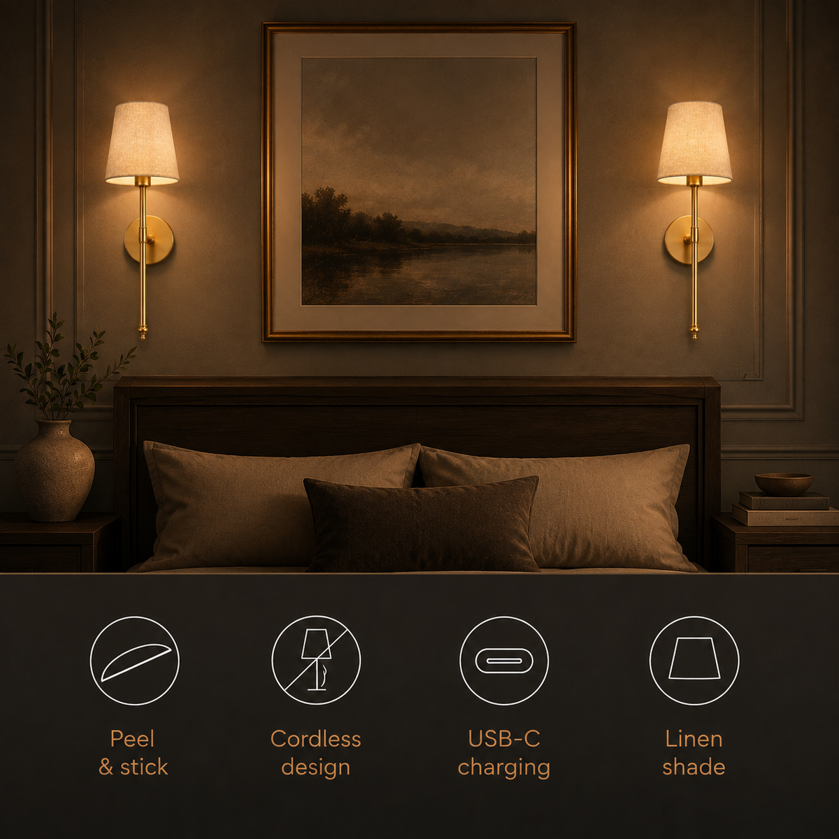 Wall Sconce Set, Cordless Peel and Stick Design, Remote Control Bulb Compatible, Set of Two 7