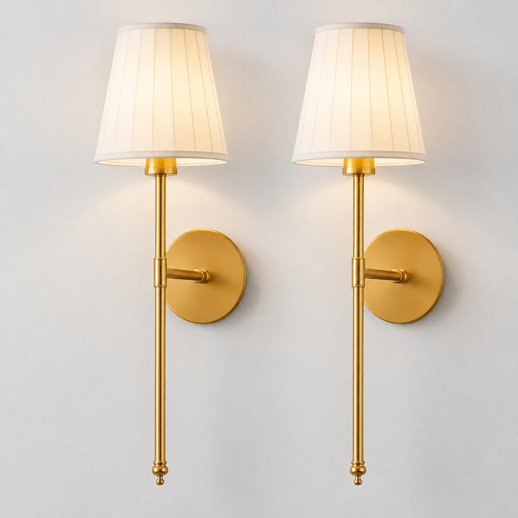 Wall Sconce Set, Cordless Pleated Design, Adhesive or Screw Mounting, Set of Two 0