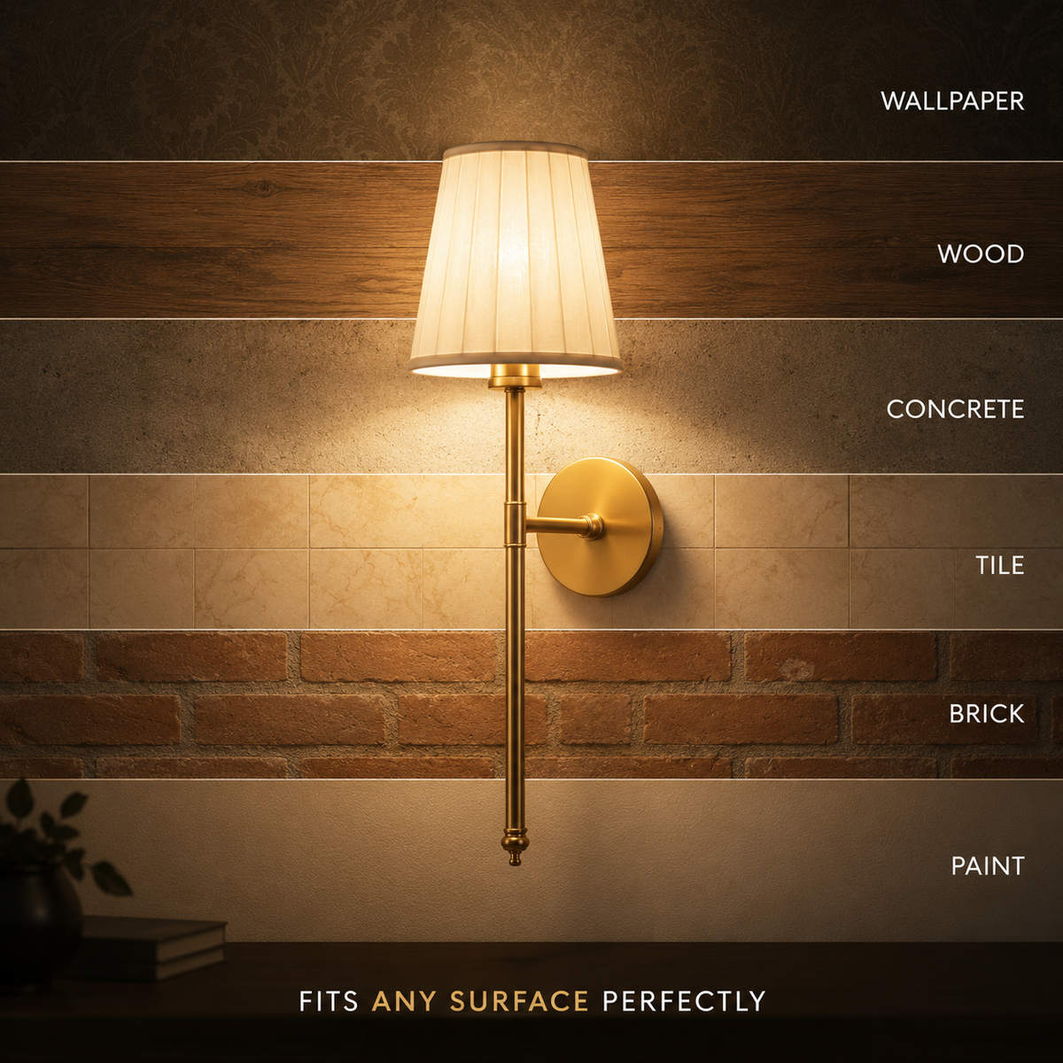 Wall Sconce Set, Cordless Pleated Design, Adhesive or Screw Mounting, Set of Two 4