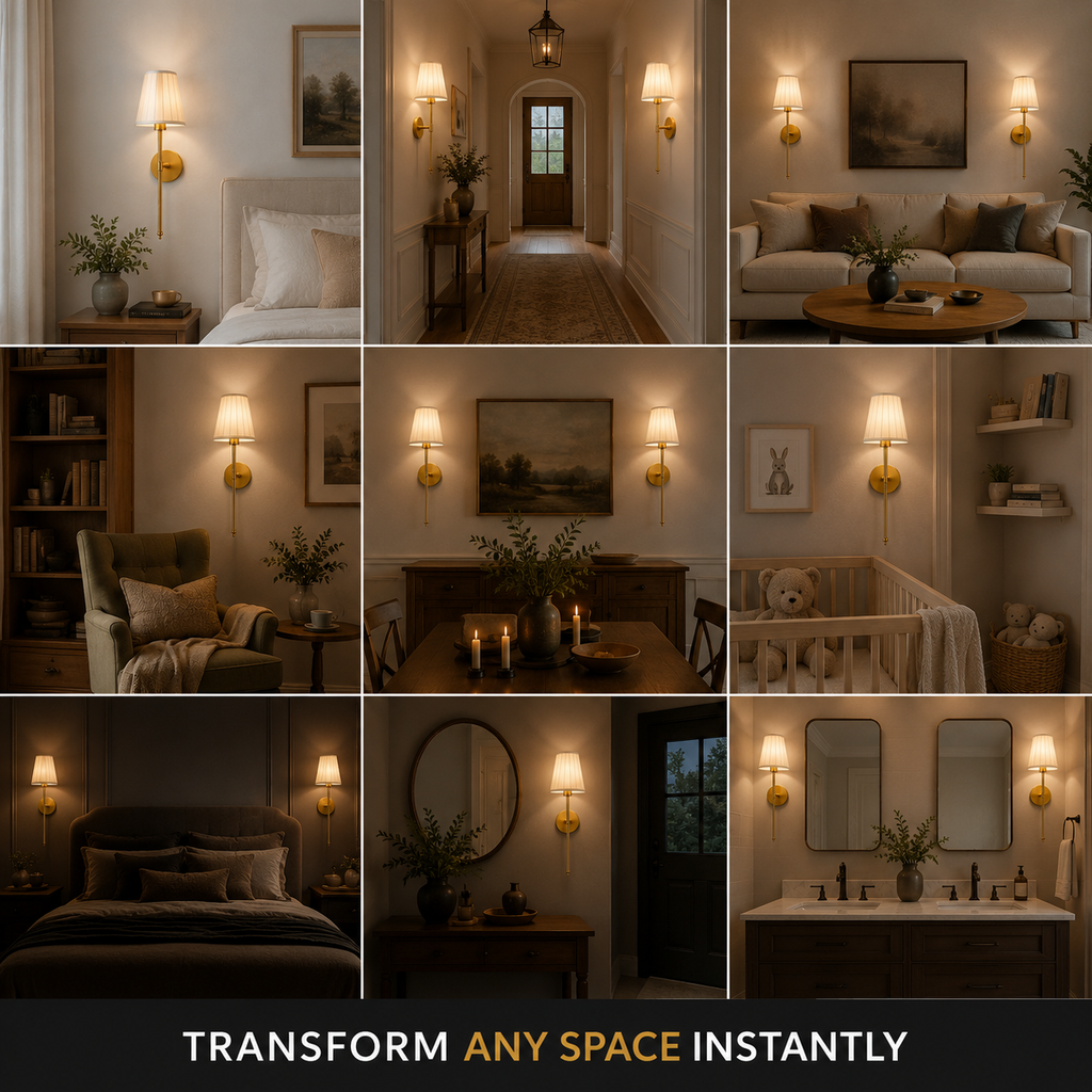 Wall Sconce Set, Cordless Pleated Design, Adhesive or Screw Mounting, Set of Two 5
