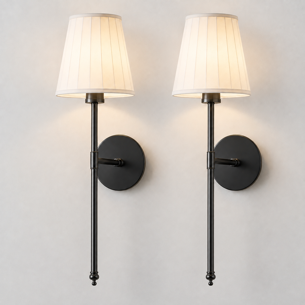 Wall Sconce Set, Cordless Pleated Design, Adhesive or Screw Mounting, Set of Two 9