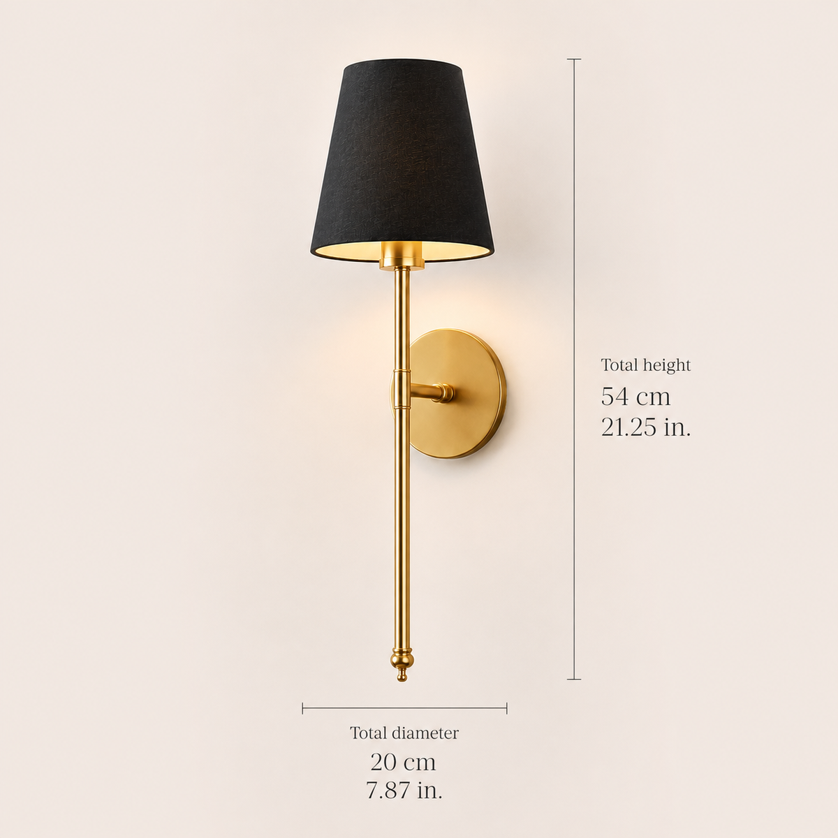 Wall Sconce Set, Wireless Adhesive or Screw Mounting, Black Tapered Shades, Set of Two 2