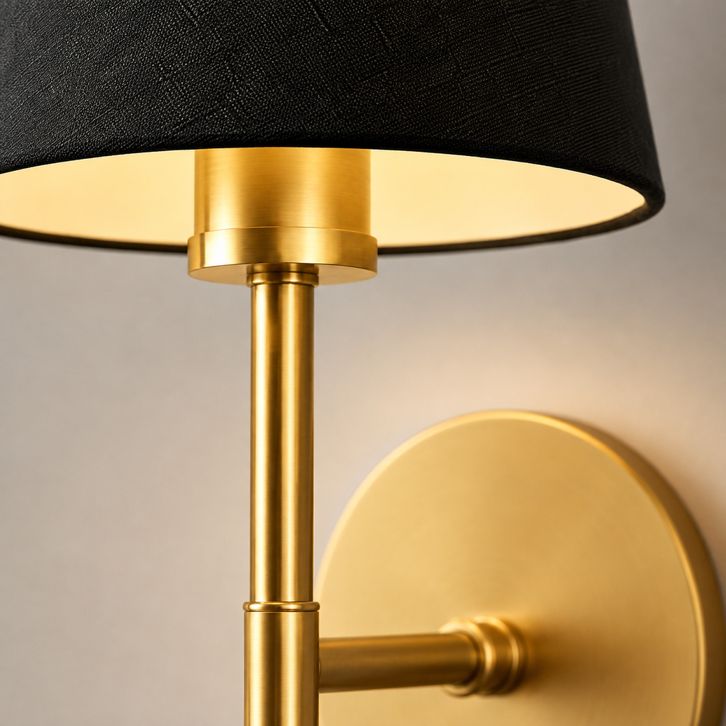 Wall Sconce Set, Wireless Adhesive or Screw Mounting, Black Tapered Shades, Set of Two 8