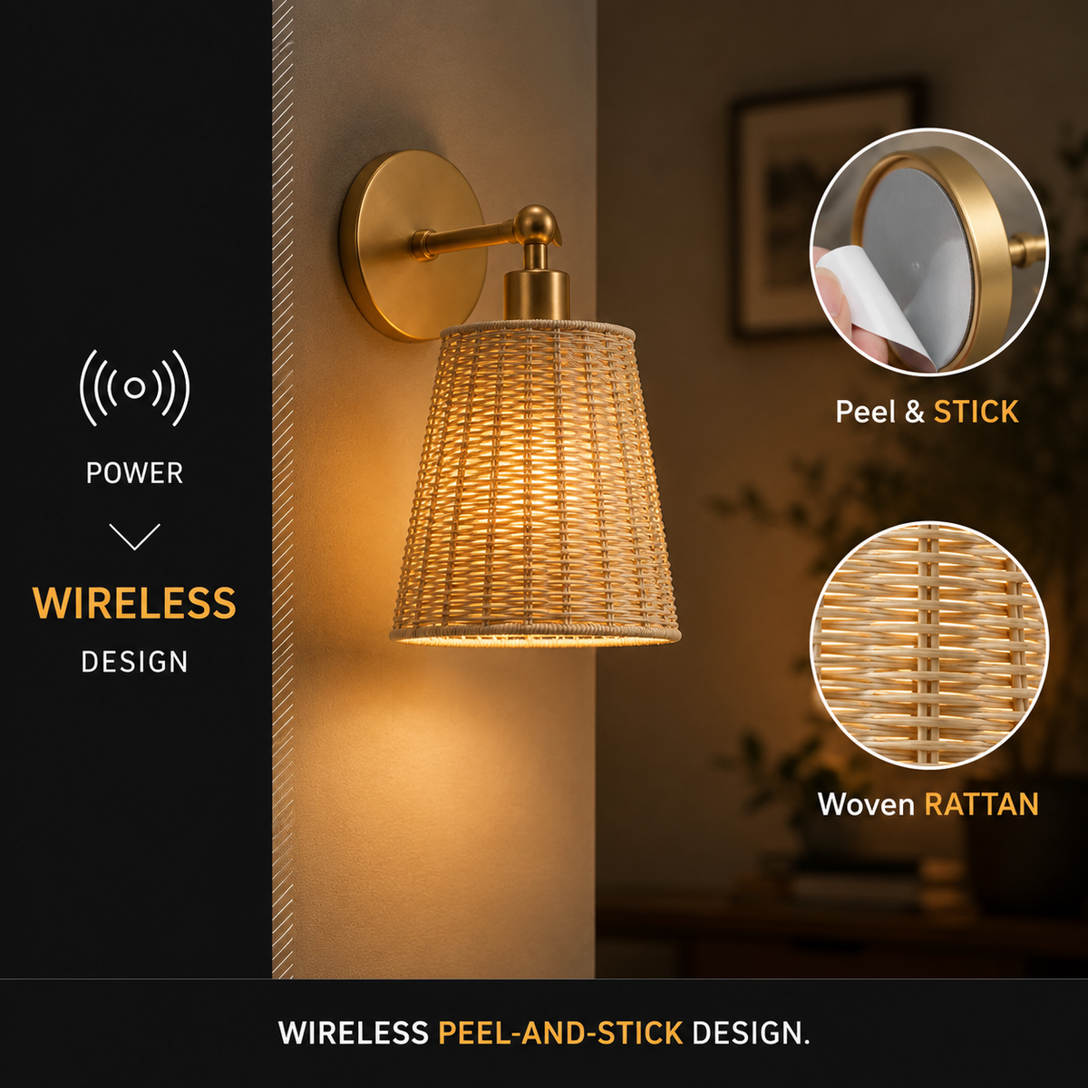 Wall Sconce With Tapered Woven Shade, Gold Finish, Natural Beige Shade 6