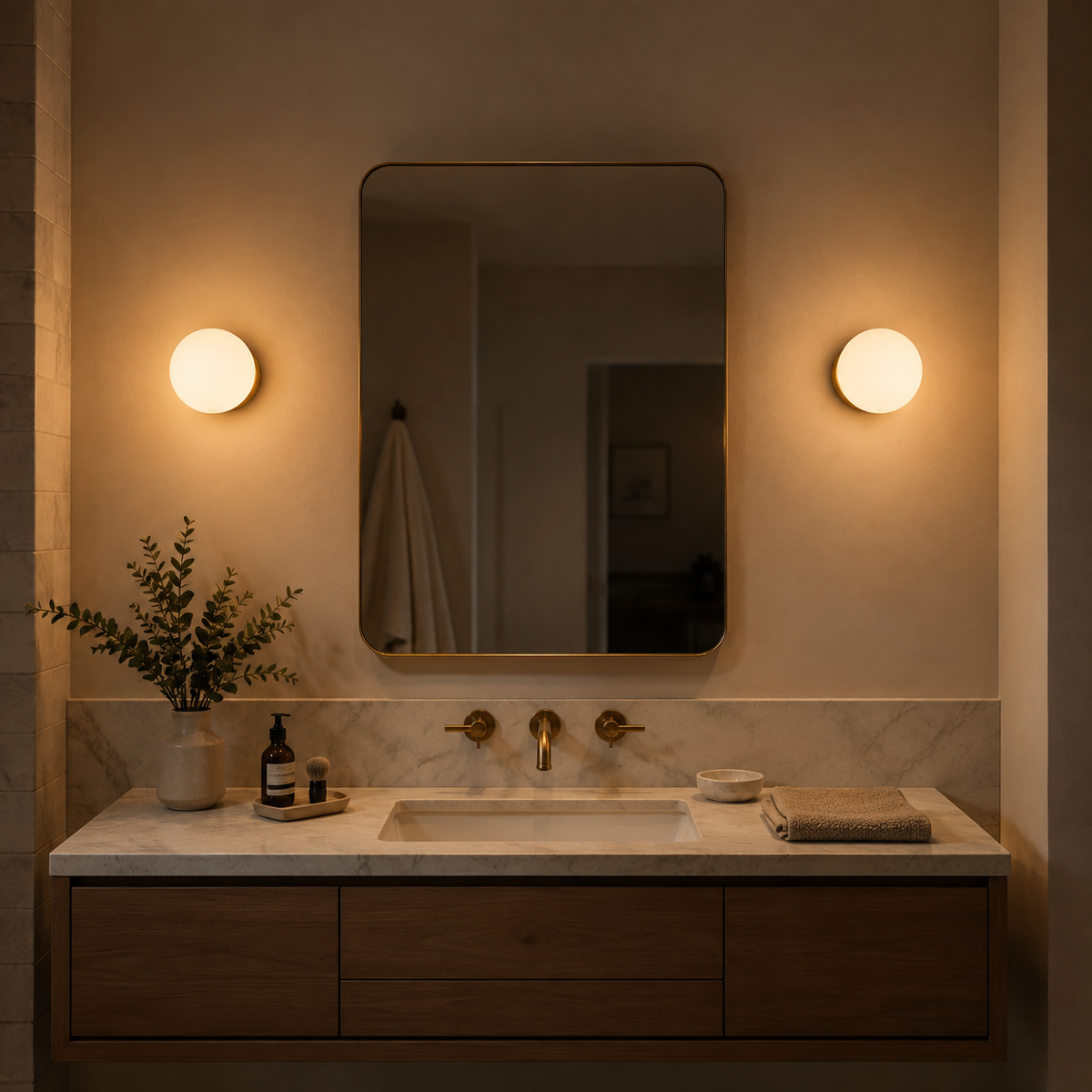 Wall Sconce, Round Globe Design, Matte Glass And Metal, Integrated LED 3