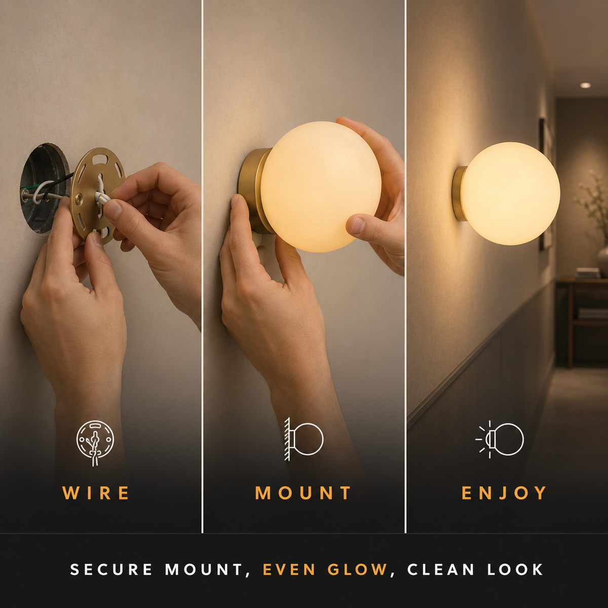 Wall Sconce, Round Globe Design, Matte Glass And Metal, Integrated LED 5