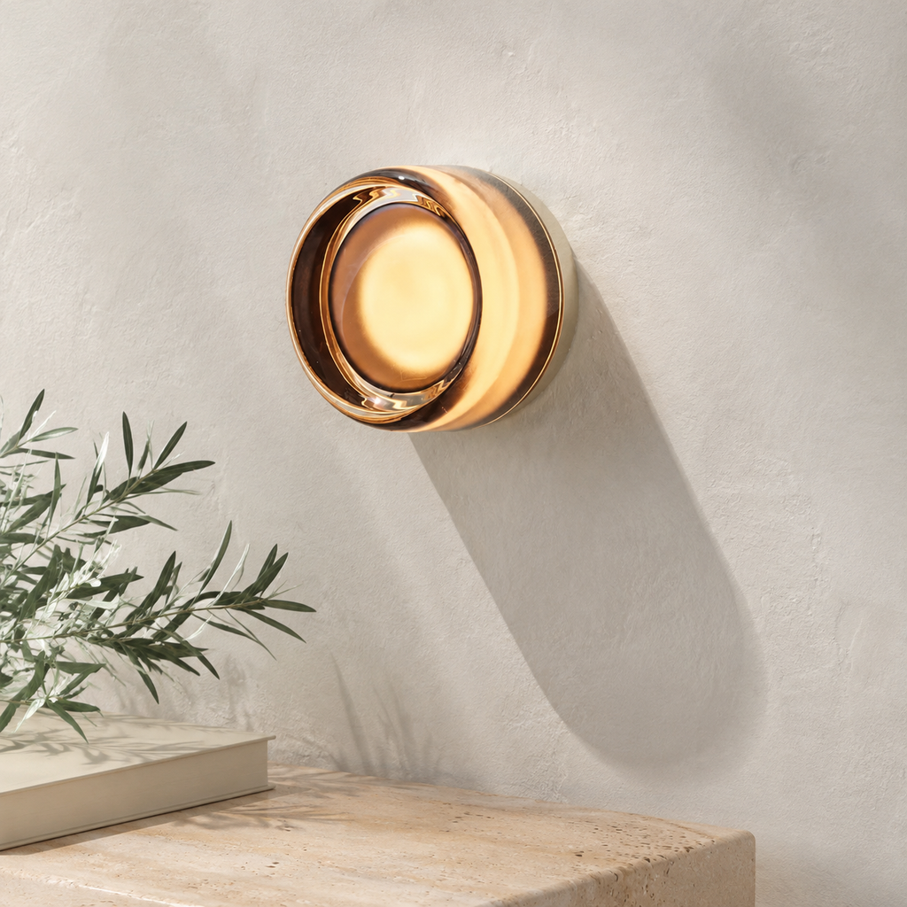 Wall Sconce | Compact Round Flush Mount Light, Glass And Metal, White 0