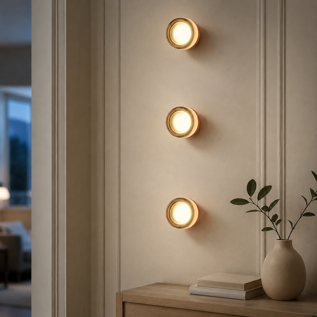 Wall Sconce | Compact Round Flush Mount Light, Glass And Metal, White 1