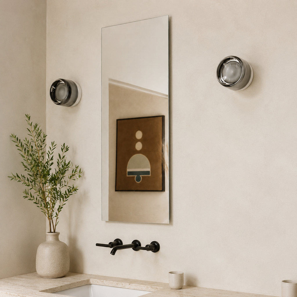 Wall Sconce | Compact Round Flush Mount Light, Glass And Metal, White 2