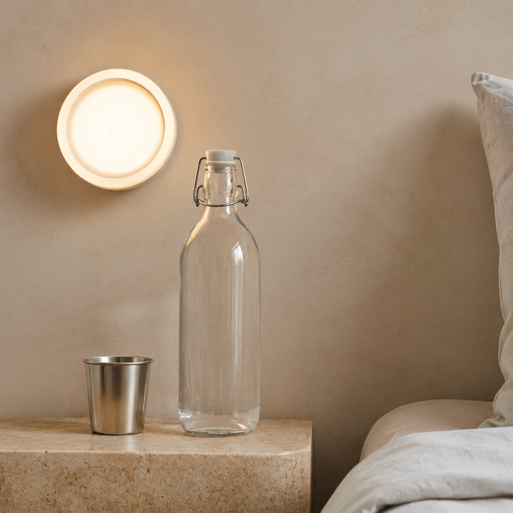 Wall Sconce | Compact Round Flush Mount Light, Glass And Metal, White 3