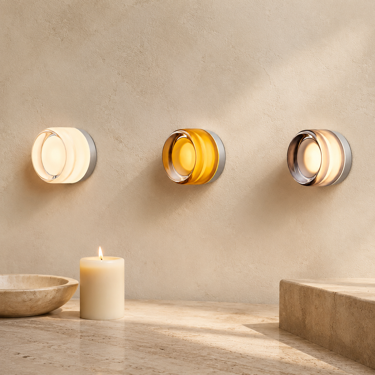 Wall Sconce | Compact Round Flush Mount Light, Glass And Metal, White 5