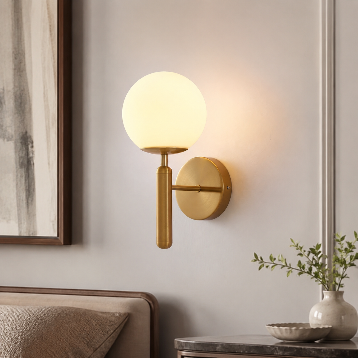 Wall Sconce | Frosted Glass Globe Light, Polished Metal, Black Or Gold 1