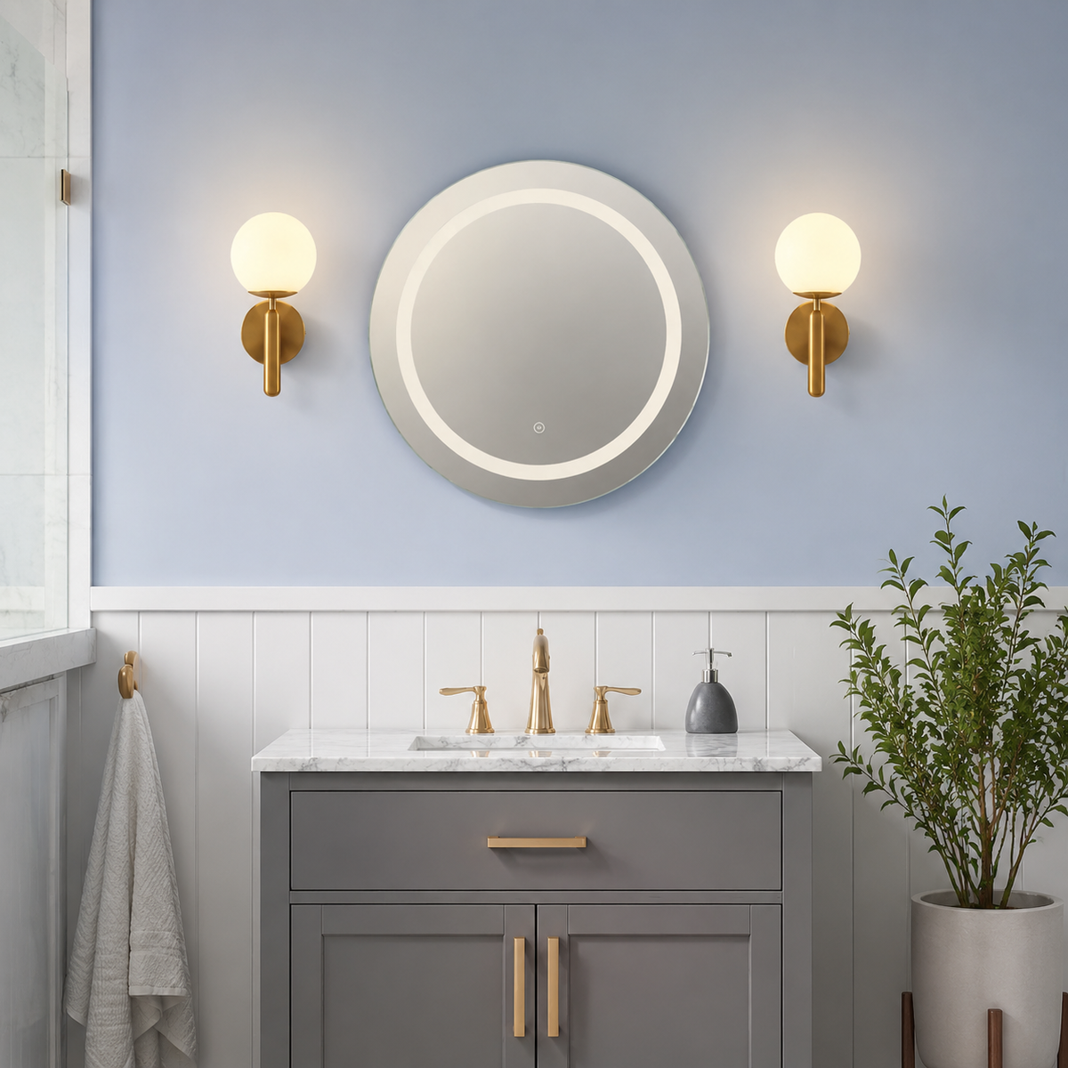 Wall Sconce | Frosted Glass Globe Light, Polished Metal, Black Or Gold 3