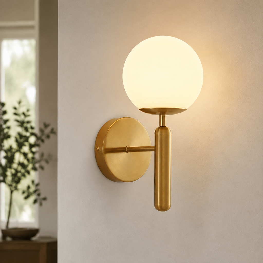 Wall Sconce | Frosted Glass Globe Light, Polished Metal, Black Or Gold 4