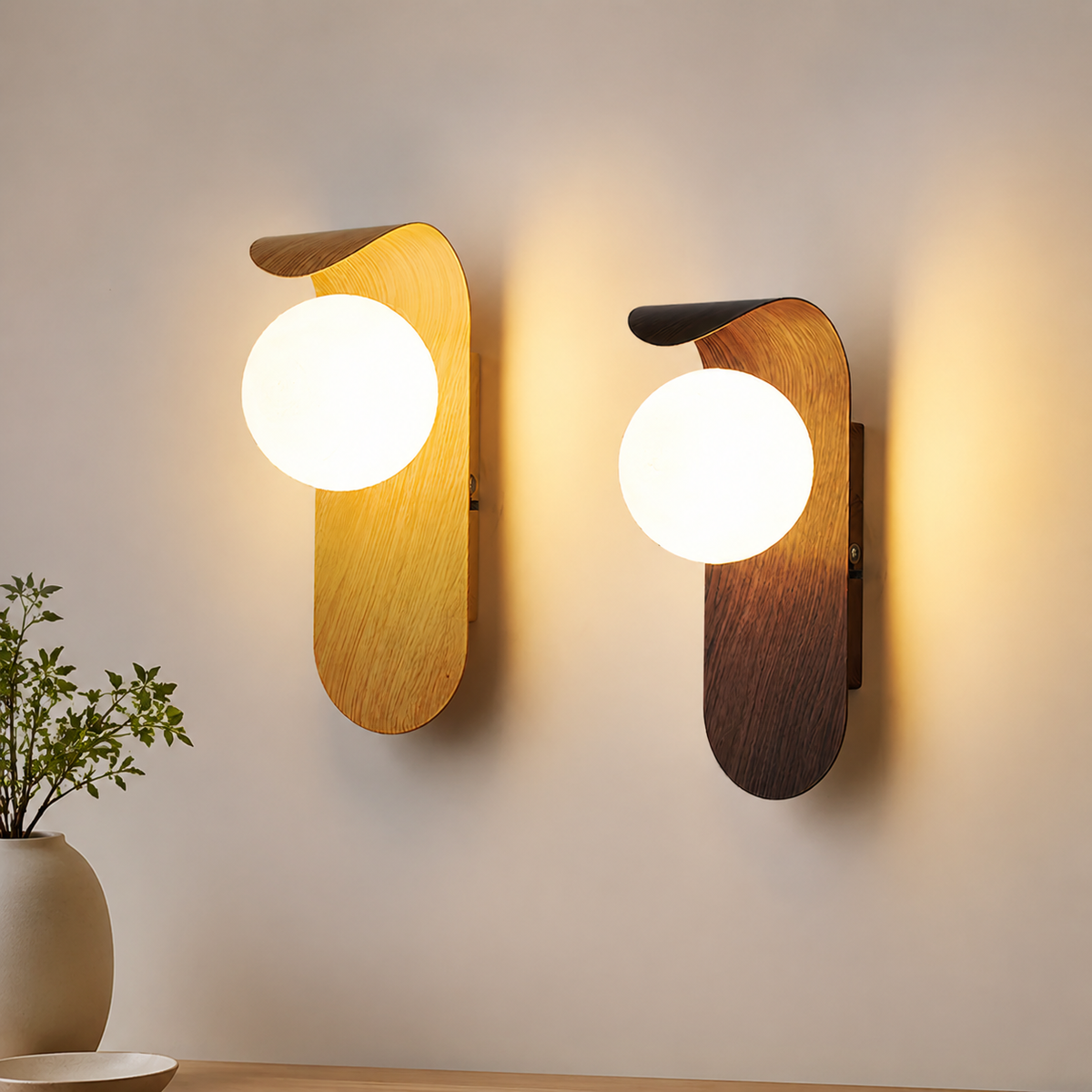 Wall Sconce | Scandinavian Globe Light, Wood And Glass, Natural Wood 2