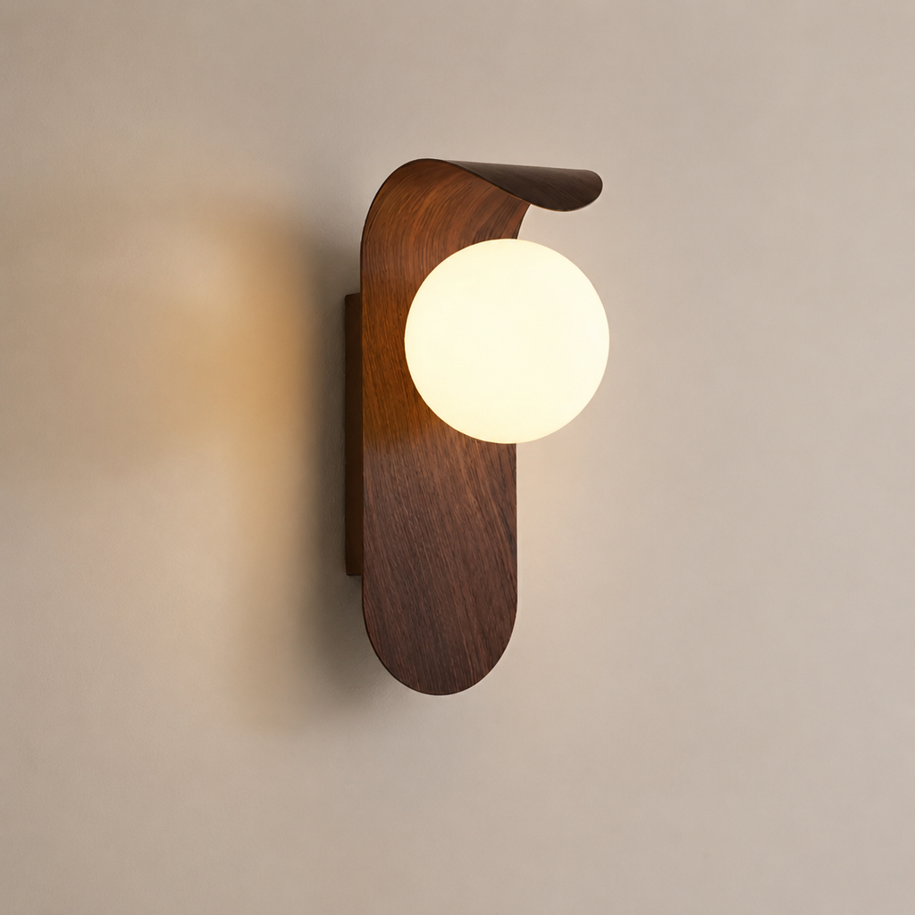 Wall Sconce | Scandinavian Globe Light, Wood And Glass, Natural Wood 4