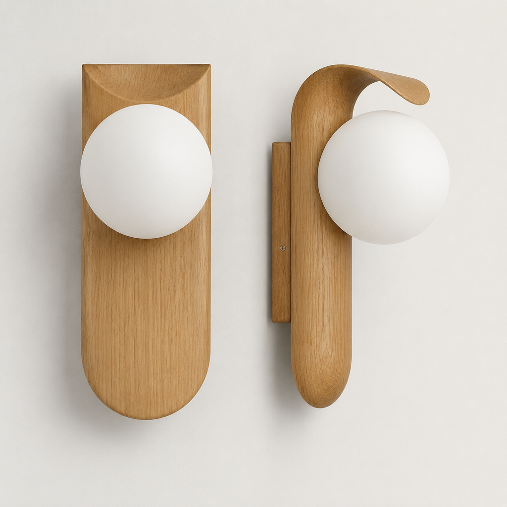 Wall Sconce | Scandinavian Globe Light, Wood And Glass, Natural Wood 5