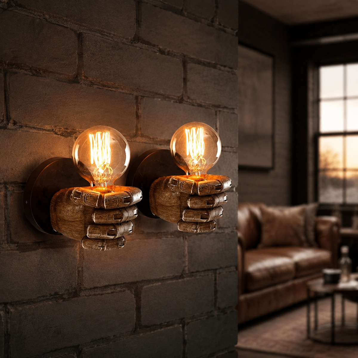 Wall Sconce | Sculptural Hand Shaped E26 Light, Resin, Brown Bronze 1