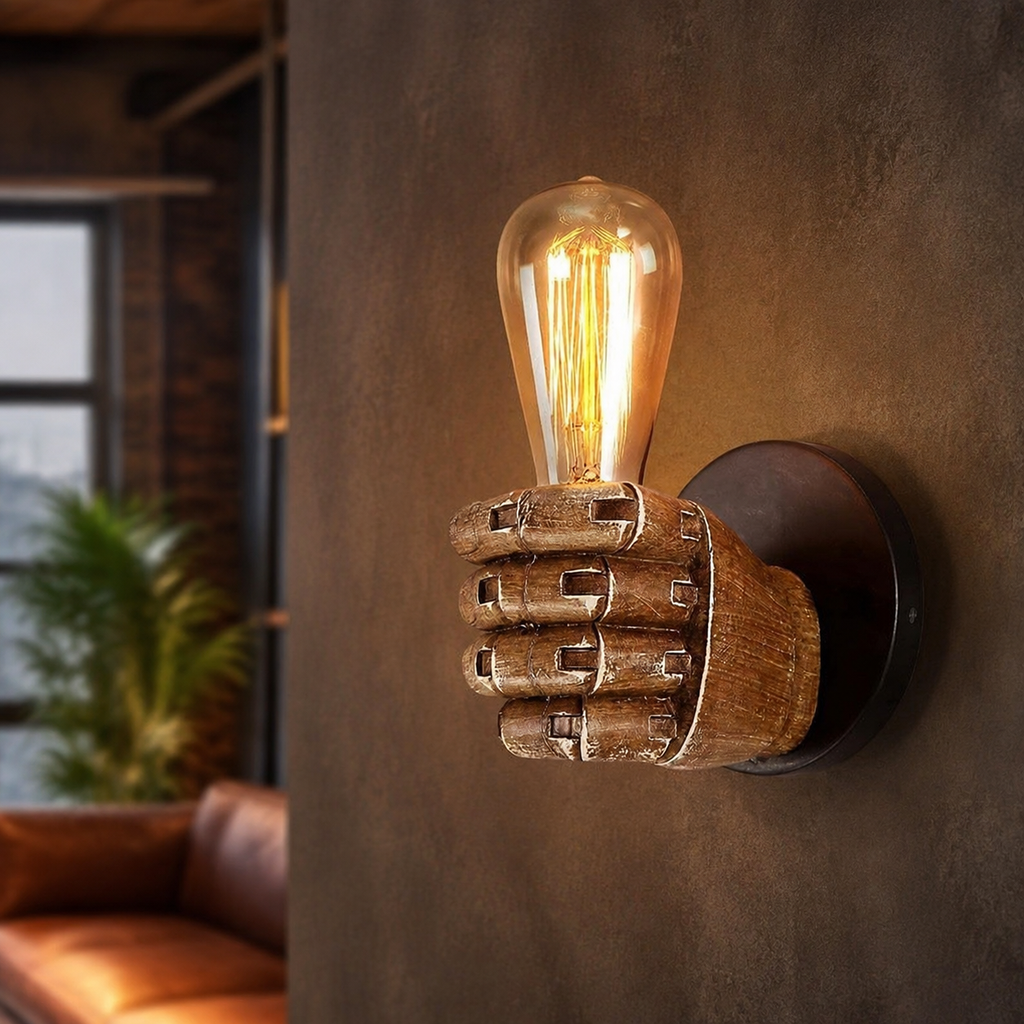 Wall Sconce | Sculptural Hand Shaped E26 Light, Resin, Brown Bronze 3