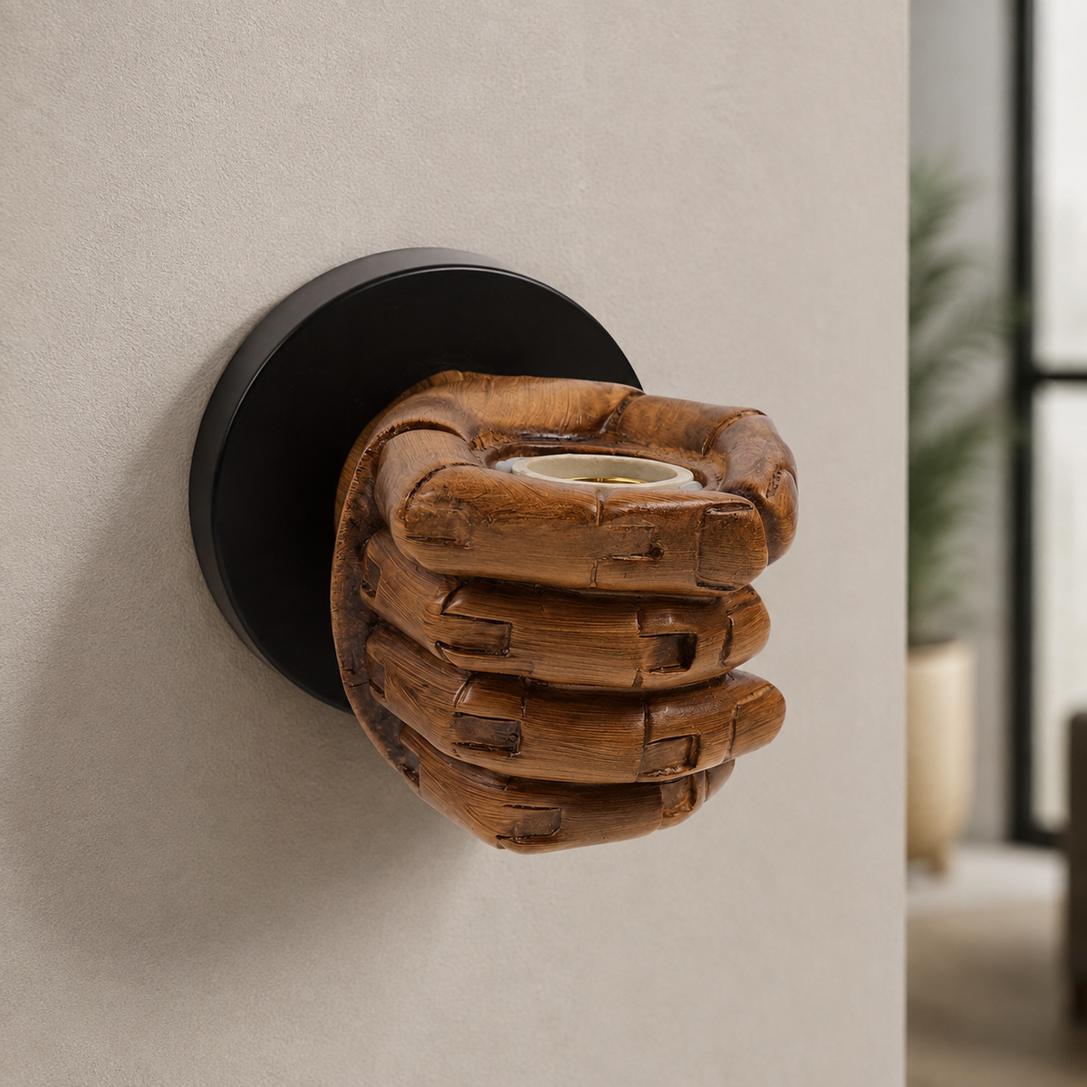 Wall Sconce | Sculptural Hand Shaped E26 Light, Resin, Brown Bronze 4