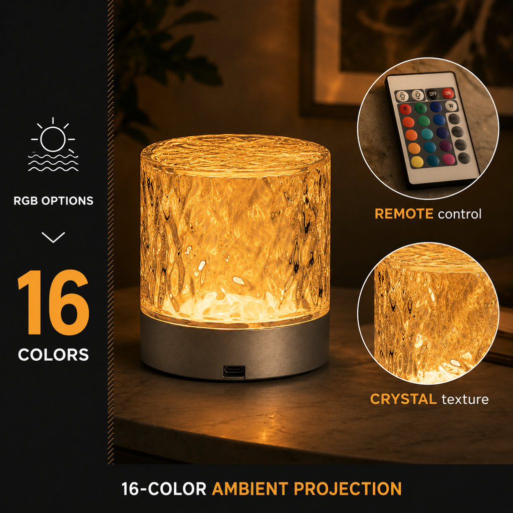 Water Ripple Night Light – 16 Color RGB Projection Lamp with Remote 8