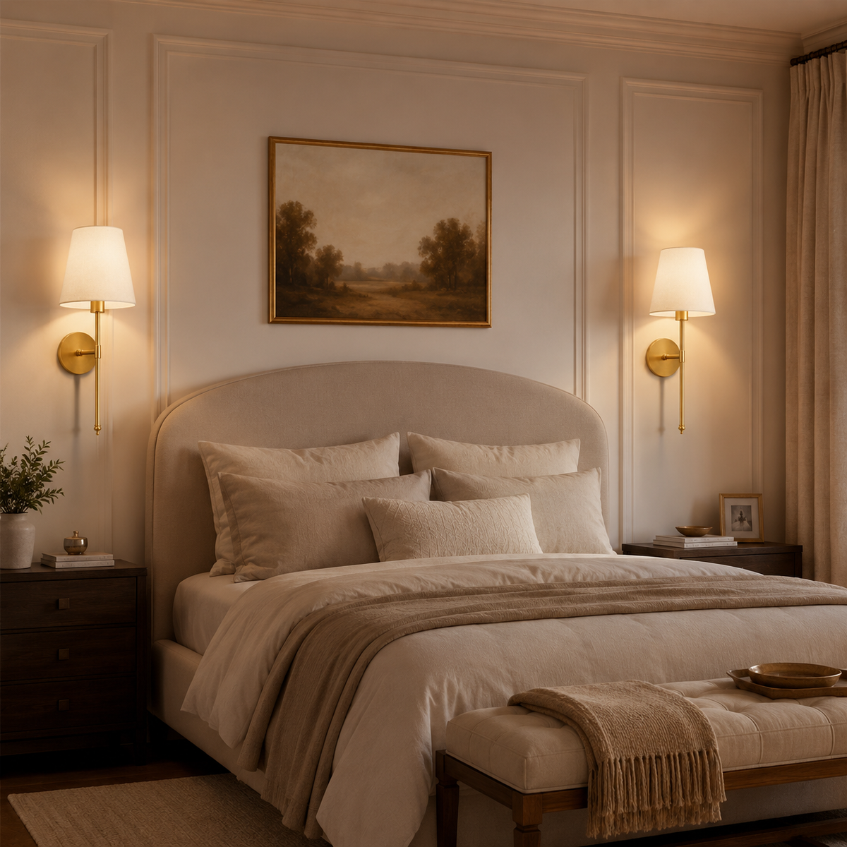 Wireless Wall Sconces Set of 2 with Peel and Stick Mount, Metal Arm, White Fabric Shade 5