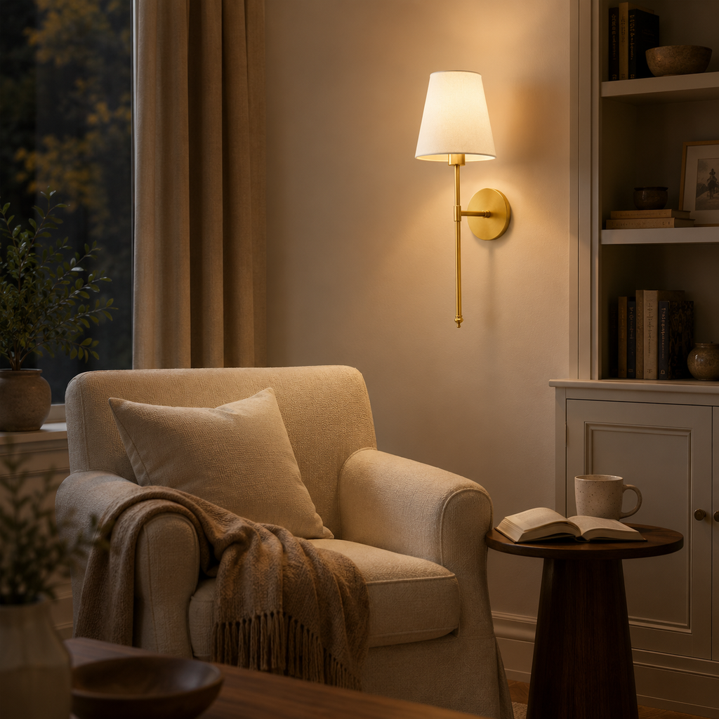 Wireless Wall Sconces Set of 2 with Peel and Stick Mount, Metal Arm, White Fabric Shade 8